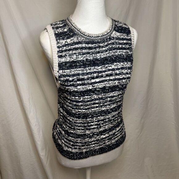 Alice and Olivia Reva Stitch Textured Stripe Sweater Tank Chain Women - Picture 3 of 10